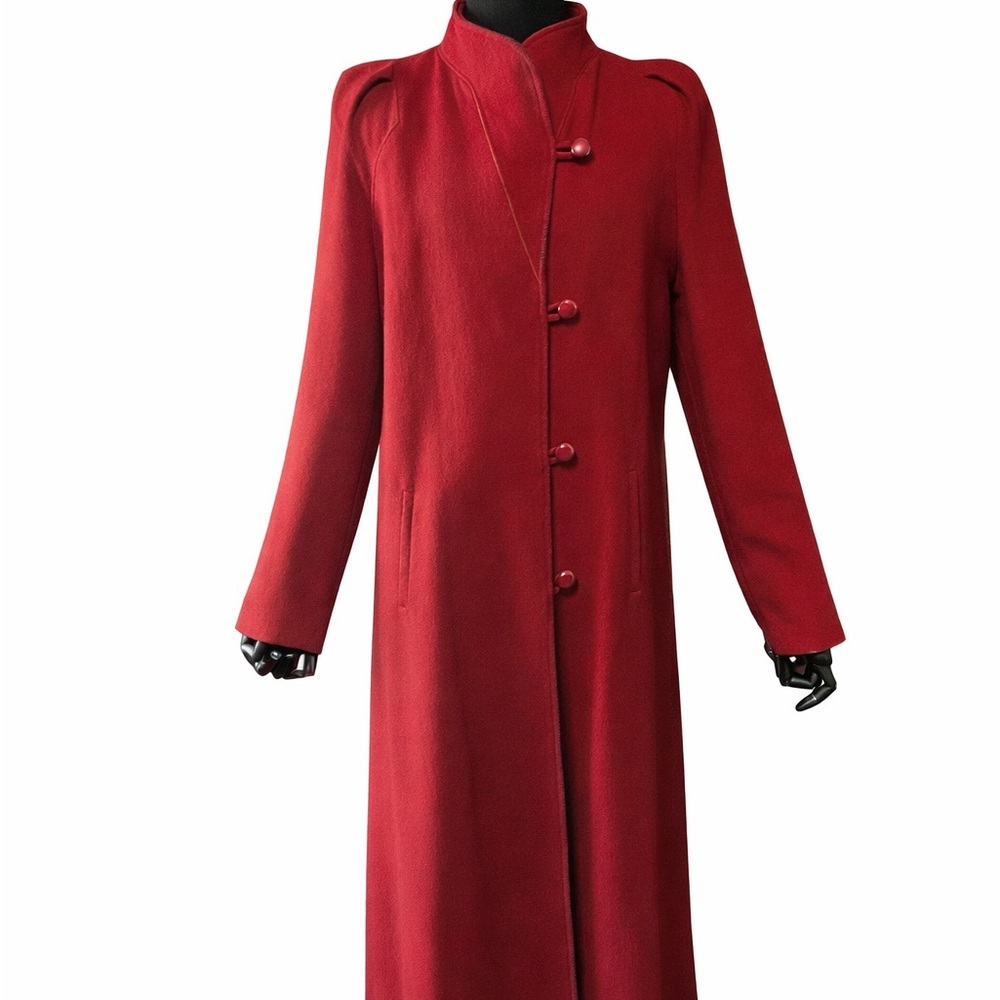 Vintage Beau Brem Red Winter Wool High Neck Maxi Coat Peacoat Womens sz 18T Loop - Picture 3 of 11